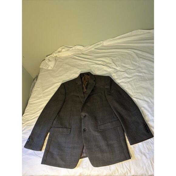 RALPH‎ LAUREN Blazer Sport Coat Mens 43 Reg Brown Black Micro Check Wool Macys - Picture 1 of 13